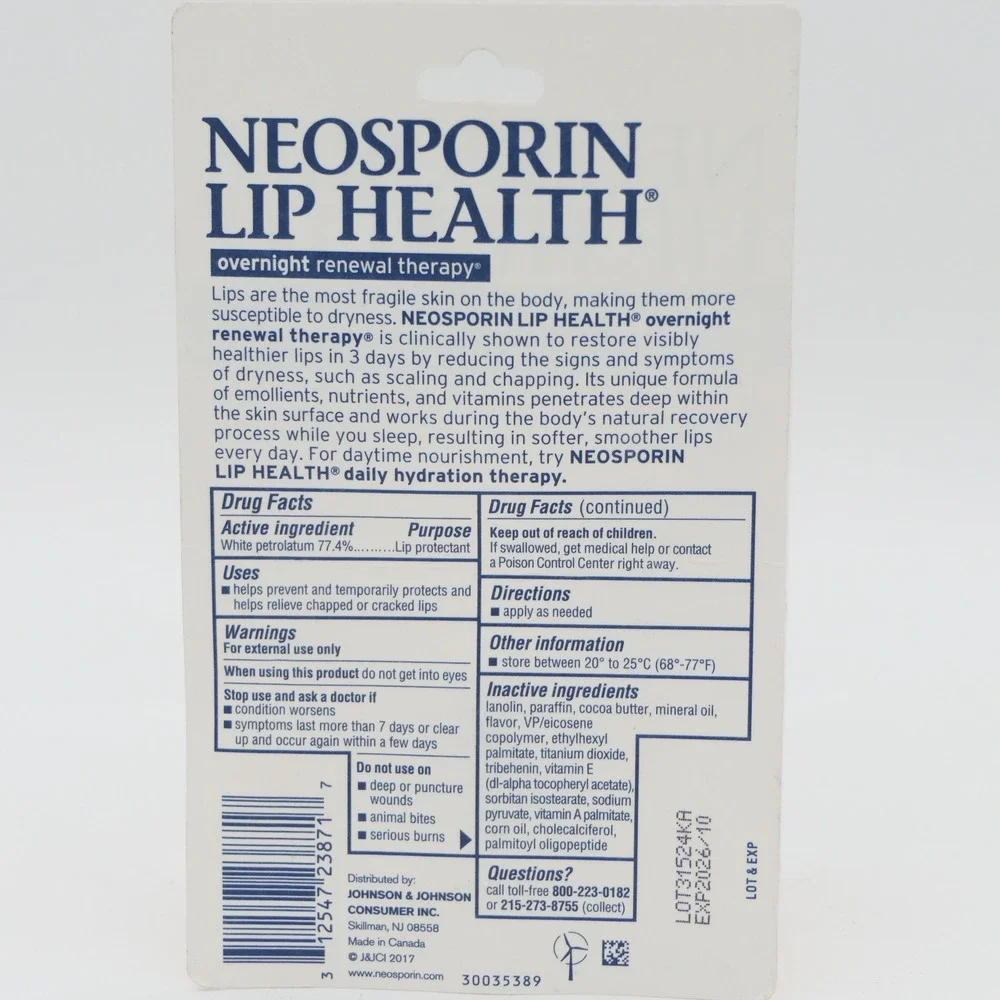 Neosporin Lip Health Overnight Renewal Therapy Petrolatum Lip Protectant 10/26